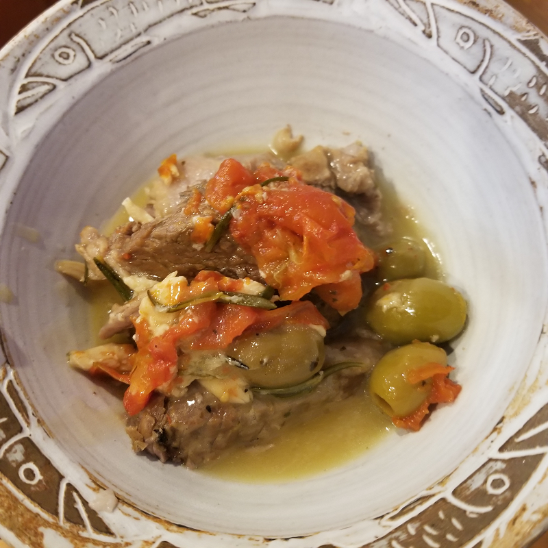 Tapas: Lamb with Tomatoes, Olives, and Garlic
